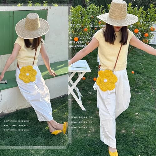 Straw Beach Bag for Women Fashion Flower Shoulder Bagss Cute Crossbody Purse Messenger Handbag3