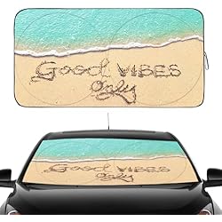 Gven Windshield Sun Shade for Car Front Window Cover Sunshades Visor Automotive Sun Shield for Compact Sedan, SUV, Midsize Sedan, Small Pickup Blocks UV Rays Keep Your Vehicle Cool (Good Vibes, S)