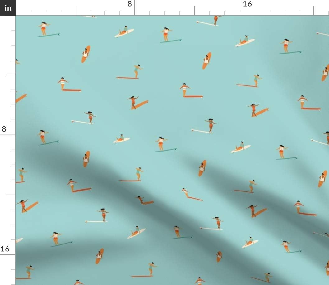 Spoonflower Fabric - Surfers Light Blue Cute Girl Summer Beach Women Hawaii Swim Ocean Printed on Cotton Poplin Fabric by The Yard - Sewing Shirting Quilting Dresses Apparel Crafts