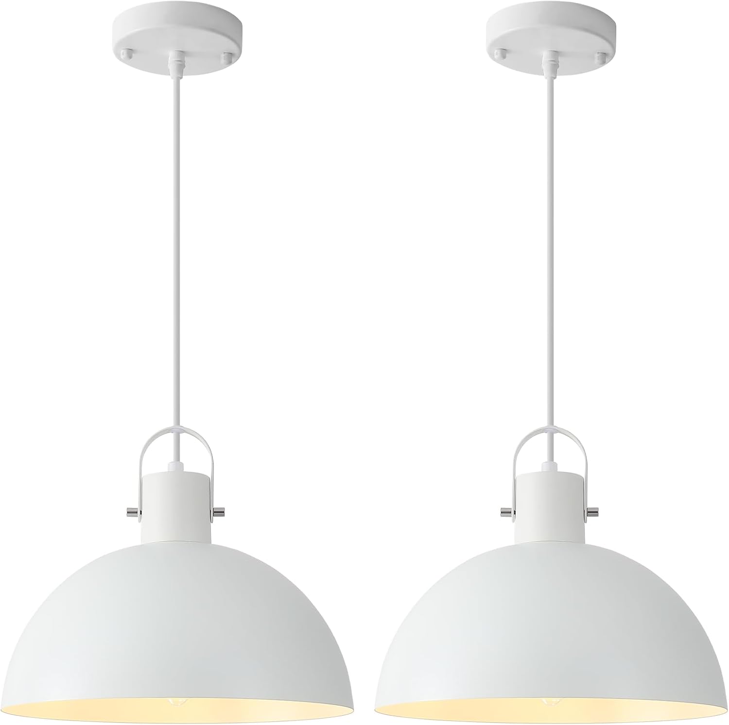 White Pendant Light 2 Pack, 11.8 Inch Dome Pendant Lights Kitchen Island, Farmhouse Pendant Lights for Kitchen Island, Dining Room, Living Room