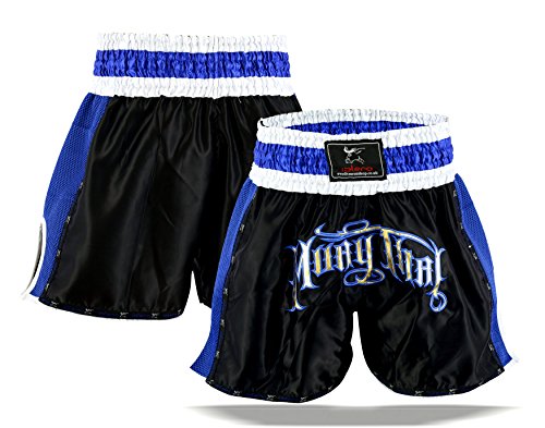 Islero - Pantalones Cortos de Muay Thai para Lucha, Artes Marciales, Artes Marciales Mixtas, Boxeo, Artes Marciales, UFC, Color Azul, tamaño Medium