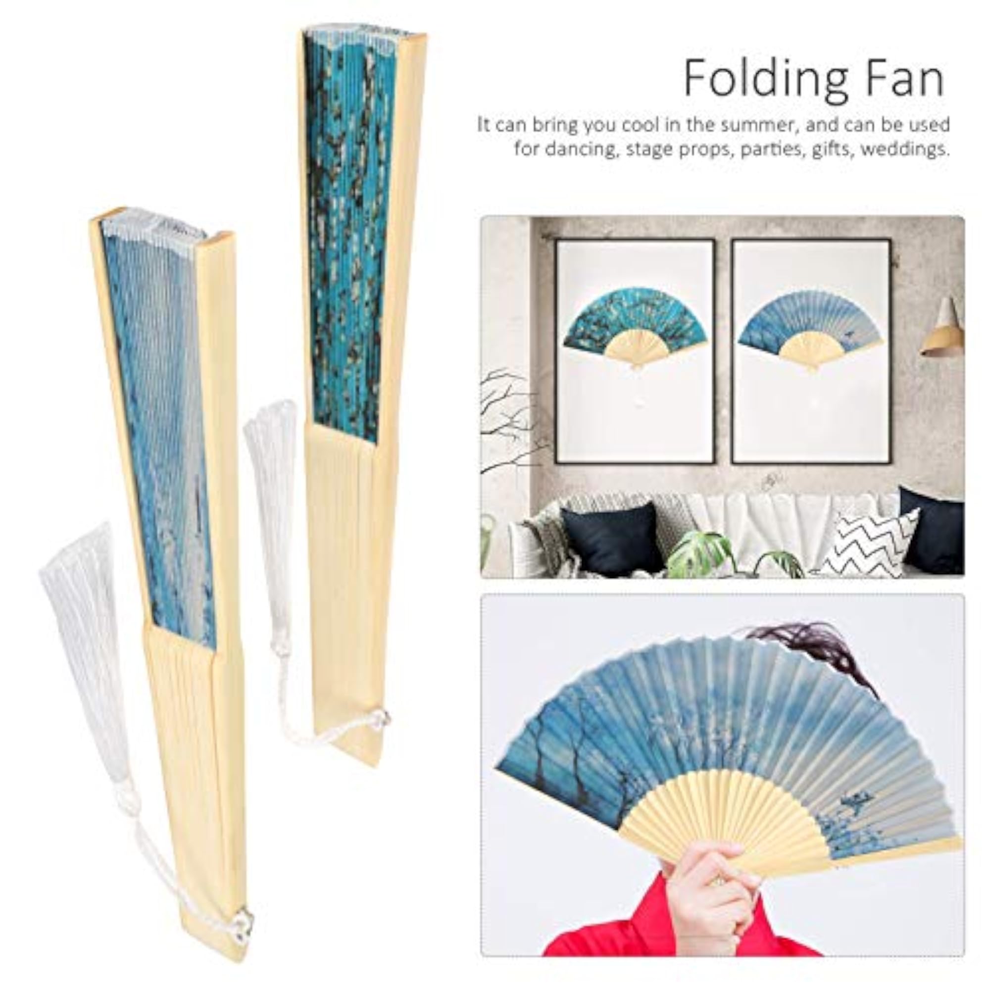 2Pcs Handheld Folding Fan for Theme Parties