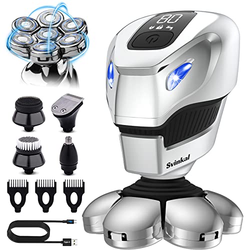 Svinkal Rotary Shaver, Type-C Men's Bald Head Electric Shaver, 7D Cool Modern Design Skeleton Robot Shaver, 5 In 1 Beauty Set For A Haircut, Shaving, #TOP17