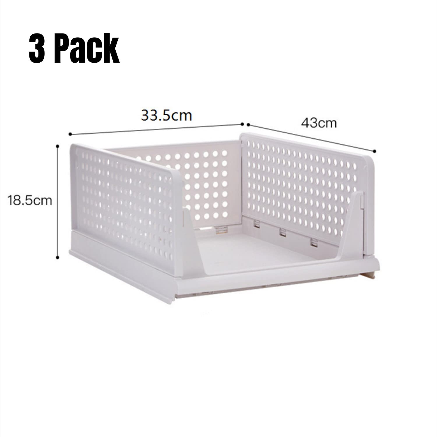 3 Stück Stapelbare Kleiderschrank Aufbewahrungsbox,Faltbar Lagerkisten Schublade,Plastik Aufbewahrungsboxen Lagerkästen für Badezimmer,Schlafzimmer,Küche43×33×18.5cm Weiß