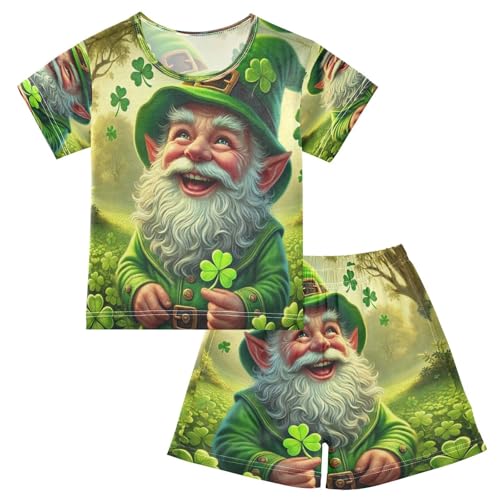 Gnome St Patrick Clover Pajama Set Short Sleeve Summer Pajamas Shorts Sets PJ Clothes Set Soft 5Y