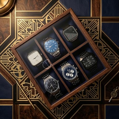 Image of Wooden Watch Box, Display Case, Watch Storage Organizer, Jewelry Box, Gift for Him & Her - Sheesham Wood, 2-10 Slots (6 Gooves)