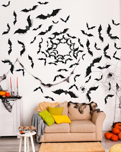 Image of 120 Pcs 3D Halloween Decorations Bats Decor,5 Sizes Bats Wall Decor Indoor | Scary Bat Stickers, Halloween Decorations for Bedroom Bathroom, Door Wall Party Decorations