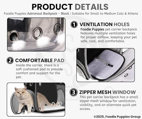Image of Large Cat Backpack Carrier ExpandablePet Carrier Backpack for Small Medium Cats Fit Up to 18 Lbs, Foldable Puppy Backpack Carrier for Travel,Hiking (Black, Bubble)