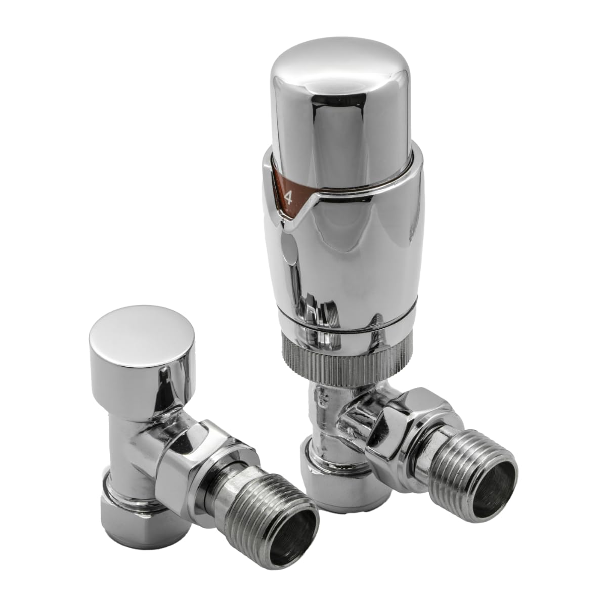 Reina Modal TRV & Lockshield Radiator Valve Set (15mm x 1/2") - Angled - EVO (Chrome)