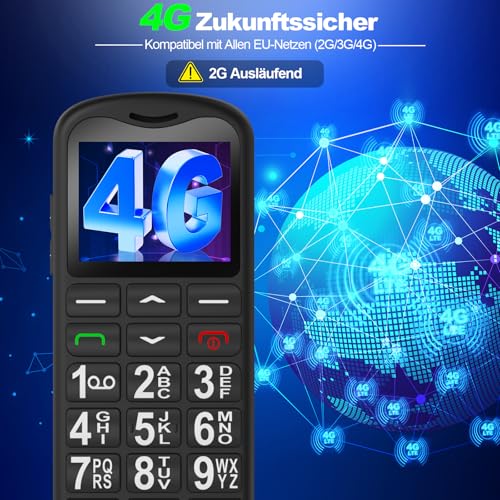 CHAKEYAKE 4G Seniorenhandy Mobiltelefon Ohne Vertrag mit Große Tasten, Senioren Handy mit USB-C, 1.7 Zoll LCD,Rentner Handy Großtastenhandy mit SOS-Funktion, Taschenlampe, Ladestation