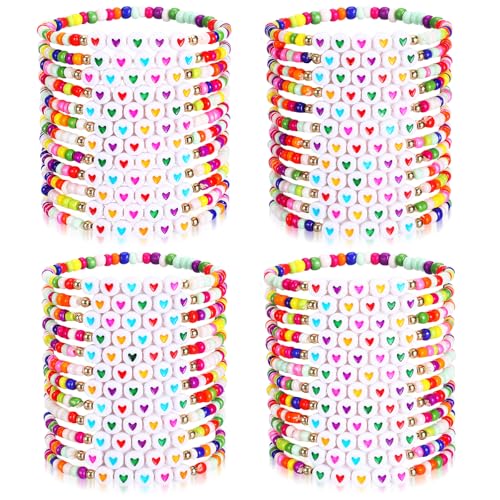Equsion 48 Pcs Friendship Bracelets Bulk Colorful Beaded Bracelets for Women Love Heart Letter Motivational Gifts for Woman Adults Wedding Party Favors by Equsion - Used condition - US$14.55