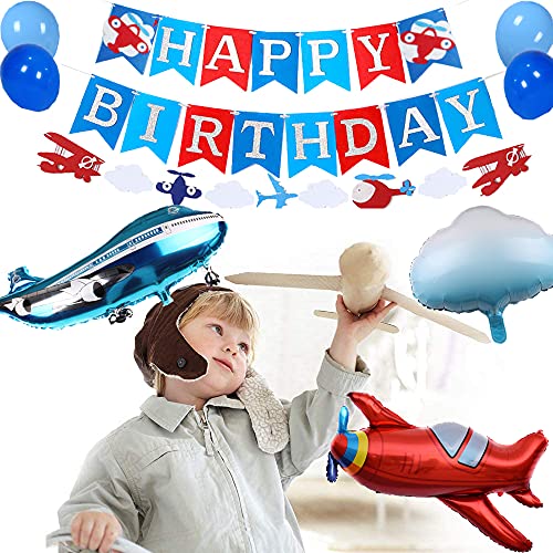 50Pcs Airplane Party Decorations Airplane Happy Birthday Banner Airplane Cloud Balloons Cake Toppers Glider Planes For Kids Plane Aviator Adventure Themed Birthday Party Decorations #TOP2