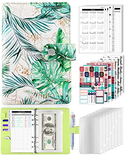 Budget Binder With Zipper Envelopes, Cash Envelopes For Budgeting, 58Pcs A6 Budget Binder Pu Leather 2023-2024 Monthly Planner With Cash Envelopes Stickers Pen, Money Organizer For Cash Savings Binder #TOP14