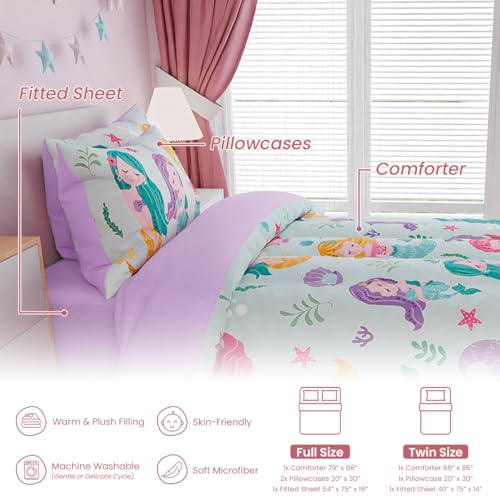 Image of SANDJEST Mermaid Bedding Twin for Girls, Ultra Soft Microfiber Comforter Set Twin Size with 3-Pieces, Comforters Bed Sets for Kid Children Teen Tween Bedroom Decor