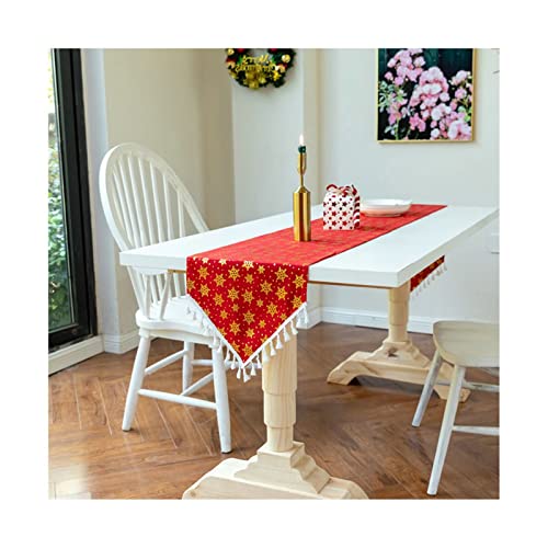 Chemin de table Noël flocon de neige coton rouge et or 33x100 cm