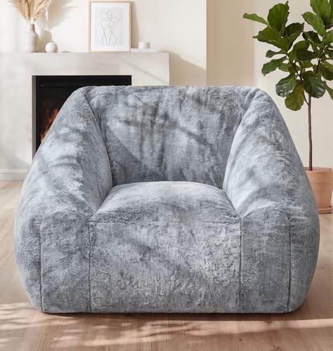 Image of Hobestluk Bean Bag Chair Plush Accent Chair Armrest Living Room Adult Grey