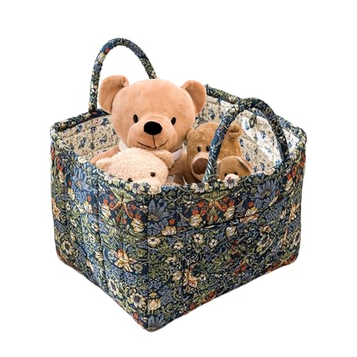 Fellflying Cestas De Tela Para Almacenamiento,Organizador Acolchado con Flores | Organizador Decorativo para Ropa y Juguetes con Asa para Guardería Dormitorio Baño Armario Dormitorio Despensa Sala de