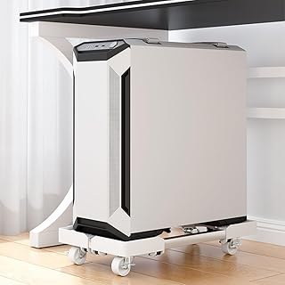 Soporte CPU, Soporte Torre Ordenador, Soporta hasta 40kg, Soporte para PC Ajustable Móvil con 4 Ruedas de Bloqueo, Blanco