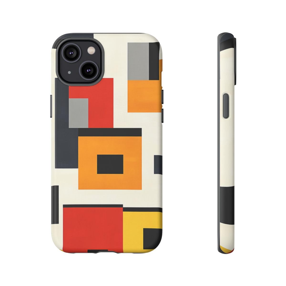 Coque mate iPhone 14 Plus blocs géométriques protection noire antichoc