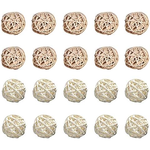 Simoutal 20PCS Decorative Rattan Balls, Perfect Ornament for X-MAS, Wedding, Party, Home Decor, Orbs Vase Fillers(4cm,Naturalcolor-White) Cover