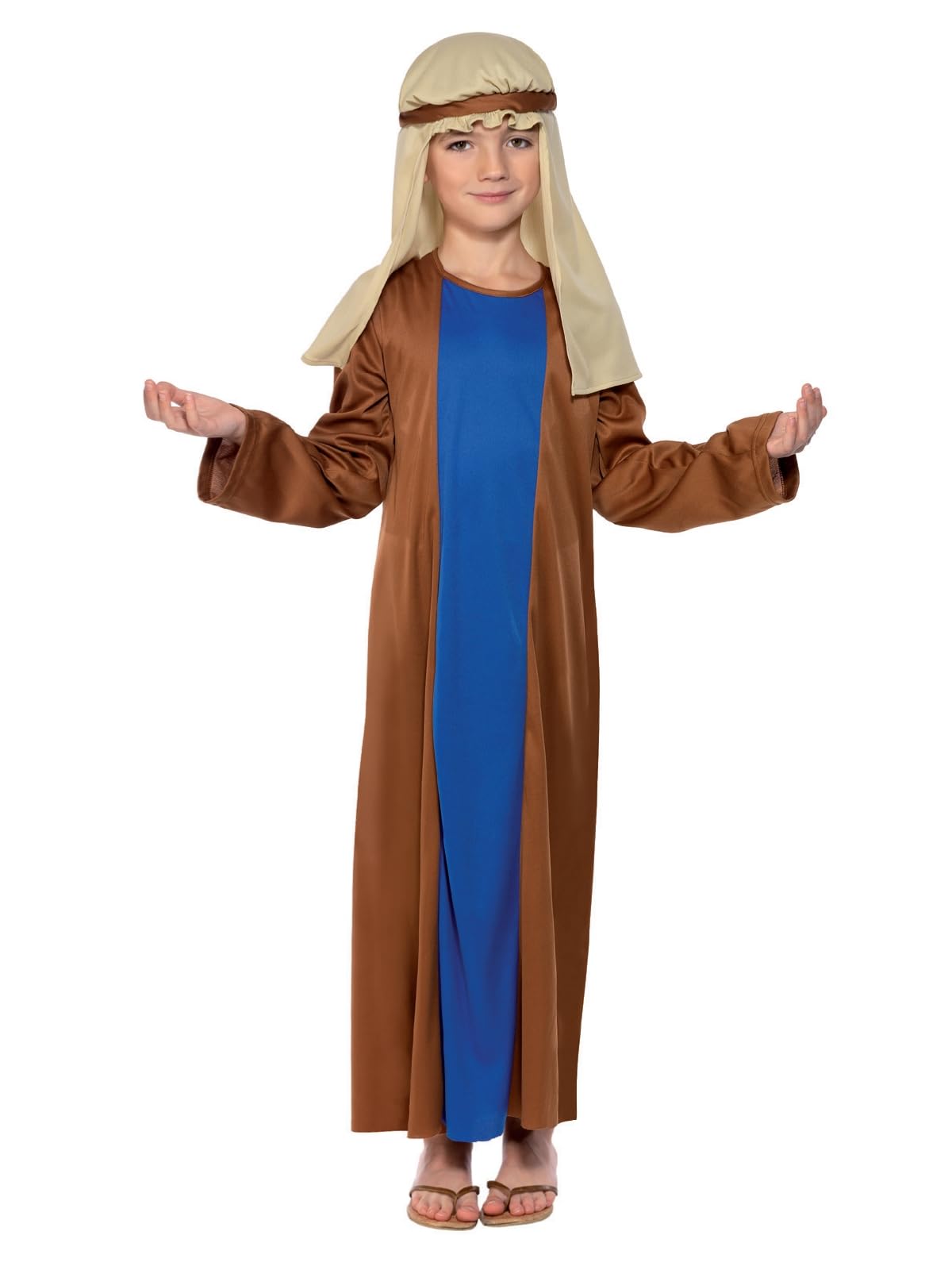 Smiffys Child Joseph Costume, Brown & Blue Kids Nativity Outfit Robe & Headpiece, Boys Christmas Fancy Dress Costume School Plays, Church Pageants, Nativity Scenes & Holiday Performances Age 7-9