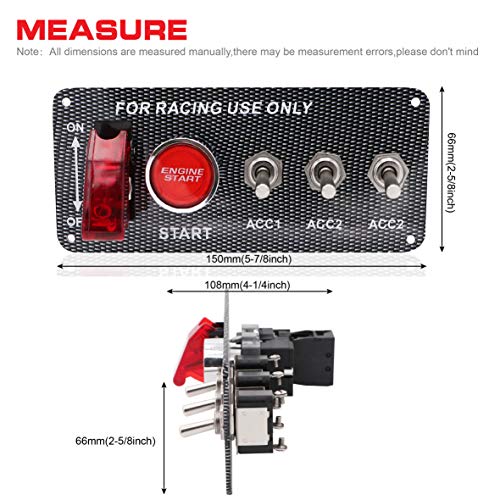 Taxutor Ignition Switch Panel Kit, Dc 12V 5 In 1 Car Engine Start Push Button Led Carbon Fiber Toggle Switch Panel For Racing Car #TOP5