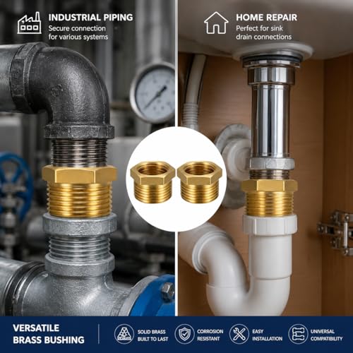 Gkhlg 2 Stück 3/4 Zoll auf 1/2 Zoll Messing Reduzierstück Reduzierung 3/4 auf 1/2 Reduzierstück für Haushalt und industrielle Wassersysteme geeignet