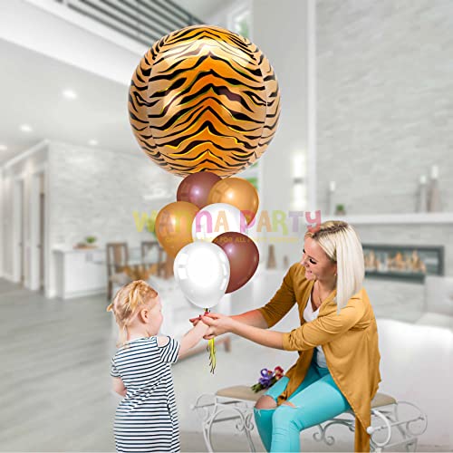 Image of Wanna Party Tiger Print Orbz Balloon, Animal Print Foil Balloons for Kids Birthday, Jungle Animal Party Theme Balloons, 16 Inches