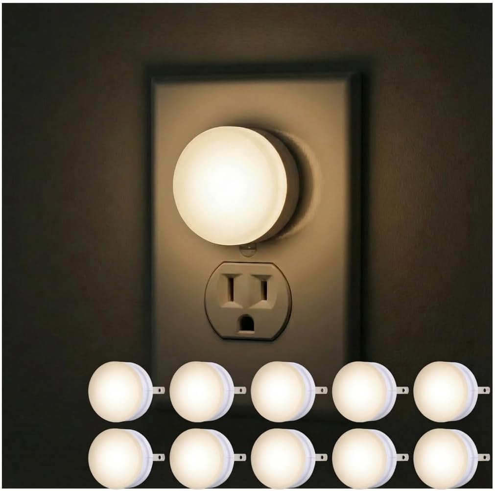 Lights by Night Plug In Night Light Bedroom Decor Apartment Essentials LED Lights Ambient Lighting Dusk to Dawn Sensor Nightlight Bathroom, 10 pack