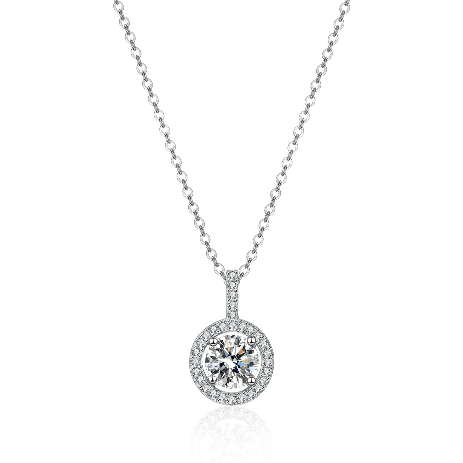 Collar para mujer de oro blanco 750 585 375 de oro auténtico, cadena colgante redondo con 1 ct de 6,5 mm de moissanita y diamante para mujer