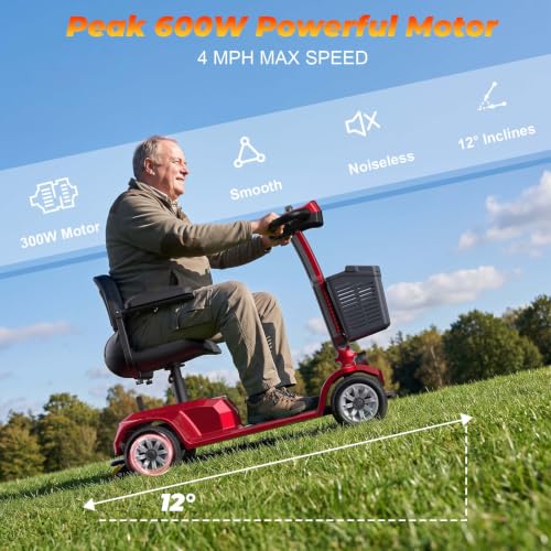 Image of Movcan X-02 4 Wheel Electric Mobility Scooter,Foldable Mobility Scooter for Adults & Seniors,419 LB Heavy Duty,13 Mile Range,360 Swivel Seat,Electromagnetic Brake,Storage Baskets,Indoor & Outdoor Use