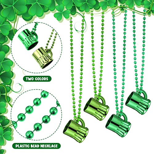 Kathfly 50 Pcs St Patrick's Day Beads Necklace With Shot Glasses Beer Mug St Patrick's Day Mini Beer Mugs Necklace Accessories For Irish Gifts Party Supplies Costume, Metallic Green, Light Green #TOP2