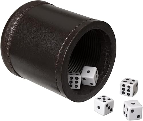 Miniatura 2 de WE Games Juego de tazas profesionales hechas a mano de cuero marrón oscuro, 5 dados y bolsa de transporte de tela