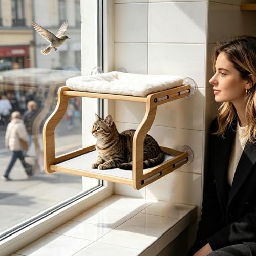 Cama para gatos de madera robusta banco elevado de escalada estable para juego interior 4
