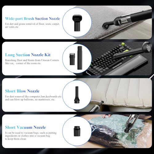 Minthouz Car Vacuum Portable Cordless - 20000PA High Power Handheld Vacuum with LED Display, 2.5H Fast Charging Up to 45 Mins of Runtime, Hand Vac Cordless Rechargeable for Car Home Corner Cabinet — view 5