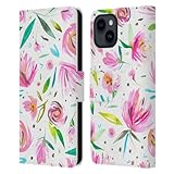 Head Case Designs Licenciado Oficialmente Ninola Peonías Rosa Floral Carcasa de Cuero Tipo Libro Compatible con Apple iPhone 15