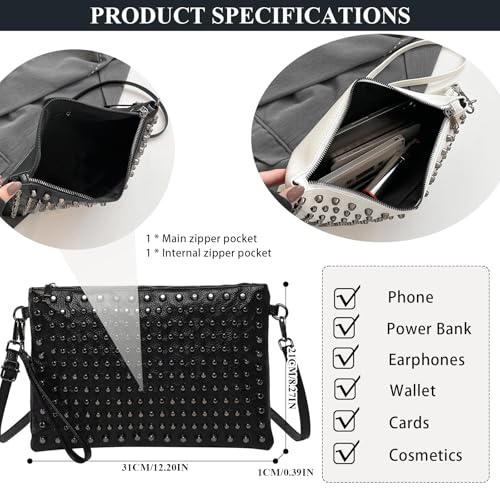 Studded Crossbody Bag Trendy Punk Wristlet Purses for Women Vegan Leather Clutch Bags Studded Shoulder Bag Purse4