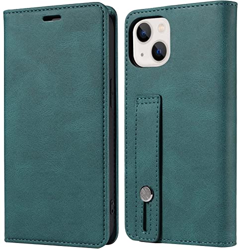 Étui iPhone 13 Mini bleu en cuir PU avec porte-cartes et clapet magnétique