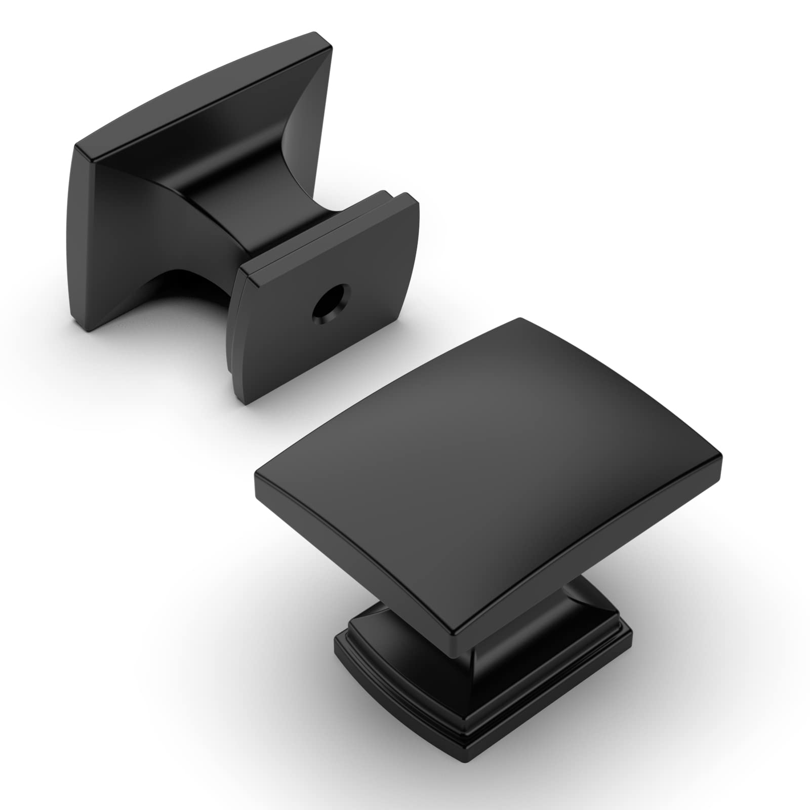 Amerdeco10 Pack Matte Black Cabinet Knobs 1-1/8 Inch Single Hole Cabinet Handles Dresser Knobs Square Drawer Knobs and Pulls for Bathroom Cabinets ZH0011