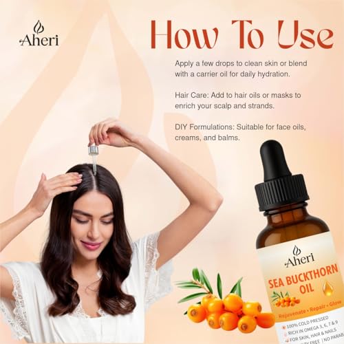Image of Sea Buckthorn Oil 30 Ml for Face, Skin, Hair & Nails | Pure Cold Pressed | Rich in Omega 3 6 7 9 Fatty Acids Supplement | Anti Aging, Hydrating & Brightening Cold Pressed Sea Buckthorn Pulp Oil | Natural Glow, Repair & Nourishment - (Pack of 1)