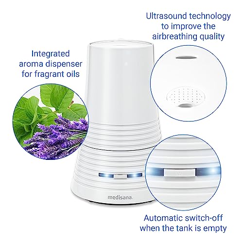 medisana AH 662 Ultraschall Luftbefeuchter, Luftreiniger ideal für Schlafzimmer, Wohnzimmer, Kinderzimmer, Vernebler inkl. Aromafach, 900 ml Wassertank, 15 Stunden Laufzeit, Weiß-4