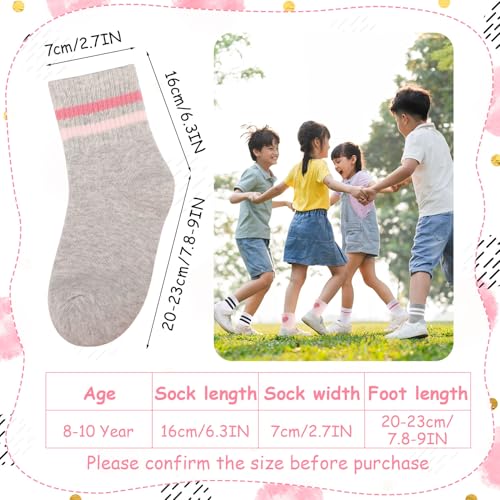 Jspupifip 6 Pairs of Kids Athletic Socks, Hearts Athletic Socks Crew Athletic Socks for Kids, Stripes Combed Cotton Socks with High Ribbed Top Cuffs, Kids Girls and Boys to Little Kids 8-10 Years Old2