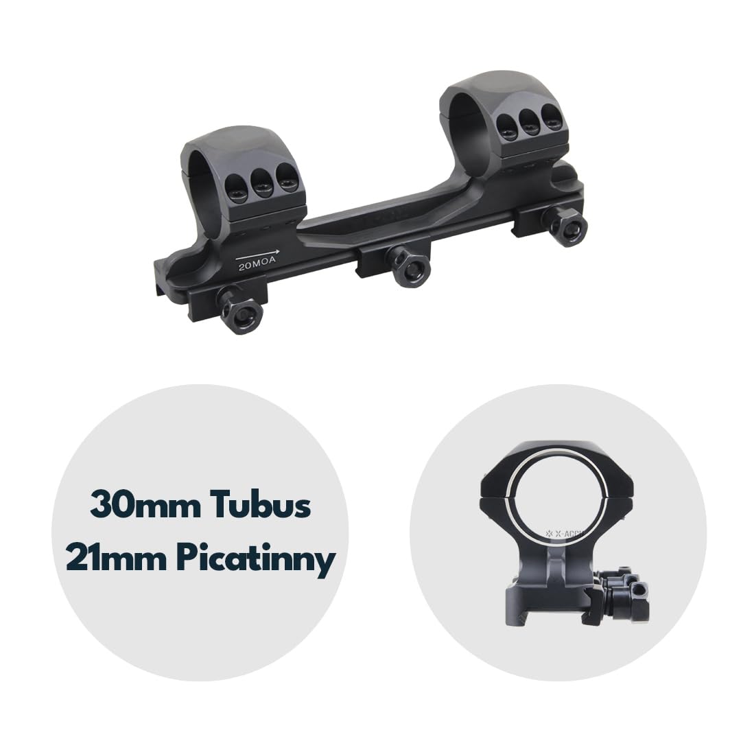 Vector Optics XASR-3013 X-Accu - Montaggio a blocco per tubi da 30 mm, Picatinny, 21 mm, 20 MOA anteriore h= 35 mm per tubi di destinazione, montaggio a pezzo unico