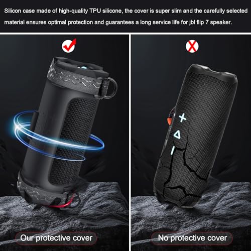 Image of ANKHOH Case for Jbl Flip 7 Portable Waterproof Drop-Proof Bluetooth Speaker, Wireless Travel Silicone Carrying Gel Cover Soft Skin with Bicycle Fixing Strap and Shoulder Strap (Black)