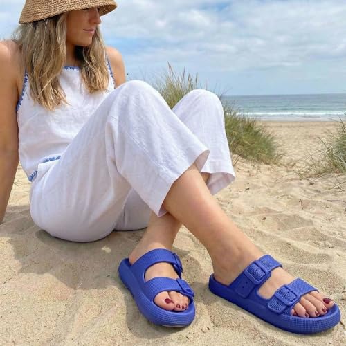 Image of CUSHIONAIRE Fame Pillow Recovery Sandals for Women, Adjustable Double Buckle Waterproof EVA Cloud Slides for Women