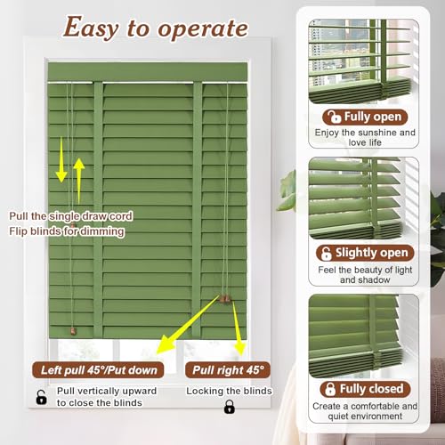 2" Slats Wood Blinds for Indoor Windows, Custom Wood Window Blinds, Wooden Venetian Horizontal Blinds & Shades for Indoor Windows, Office, Living Room, Bedroom