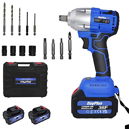 21V Cordless Impact Wrench,1/2 Impact Gun,3-in-1 Brushless Power Electric Impact Wrench/Max Torque (420N.m),2300 RPM Impact Drill with 2 Pcs 6.0Ah Battery&Charger, 4Pcs Sockets,for Car Tires