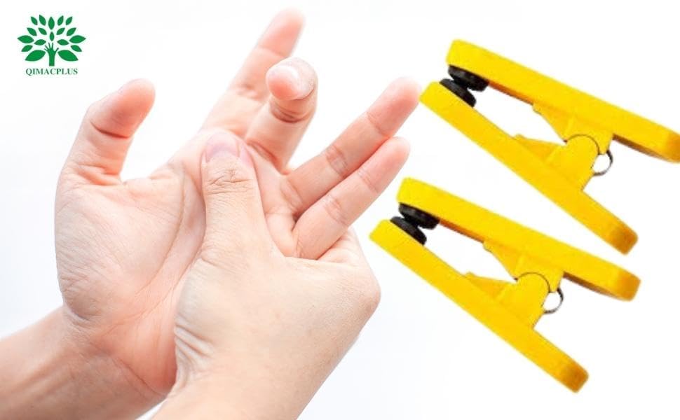 Image of QIMACPLUS Acupressure Finger Clips Yellow | Relieve Finger Fatigue & Improve Blood Circulation | Portable & Easy to Use for Stress Relief Pain Reduction & Relaxation Pack of 10