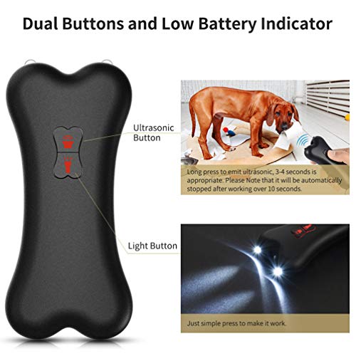 Petacc Anti Barking Device, Ultrasonic Dog Barking Control Deterrent for Dog Walking Training Outdoor, 16ft Control Range Rechargeable Bark Stopper with LED Light (Black)
