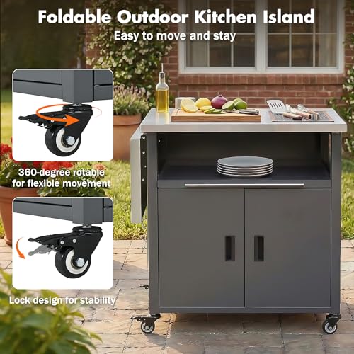Image of Merax 73.8 inch Outdoor Kitchen Island with Dual Foldable Grill Table, Gray